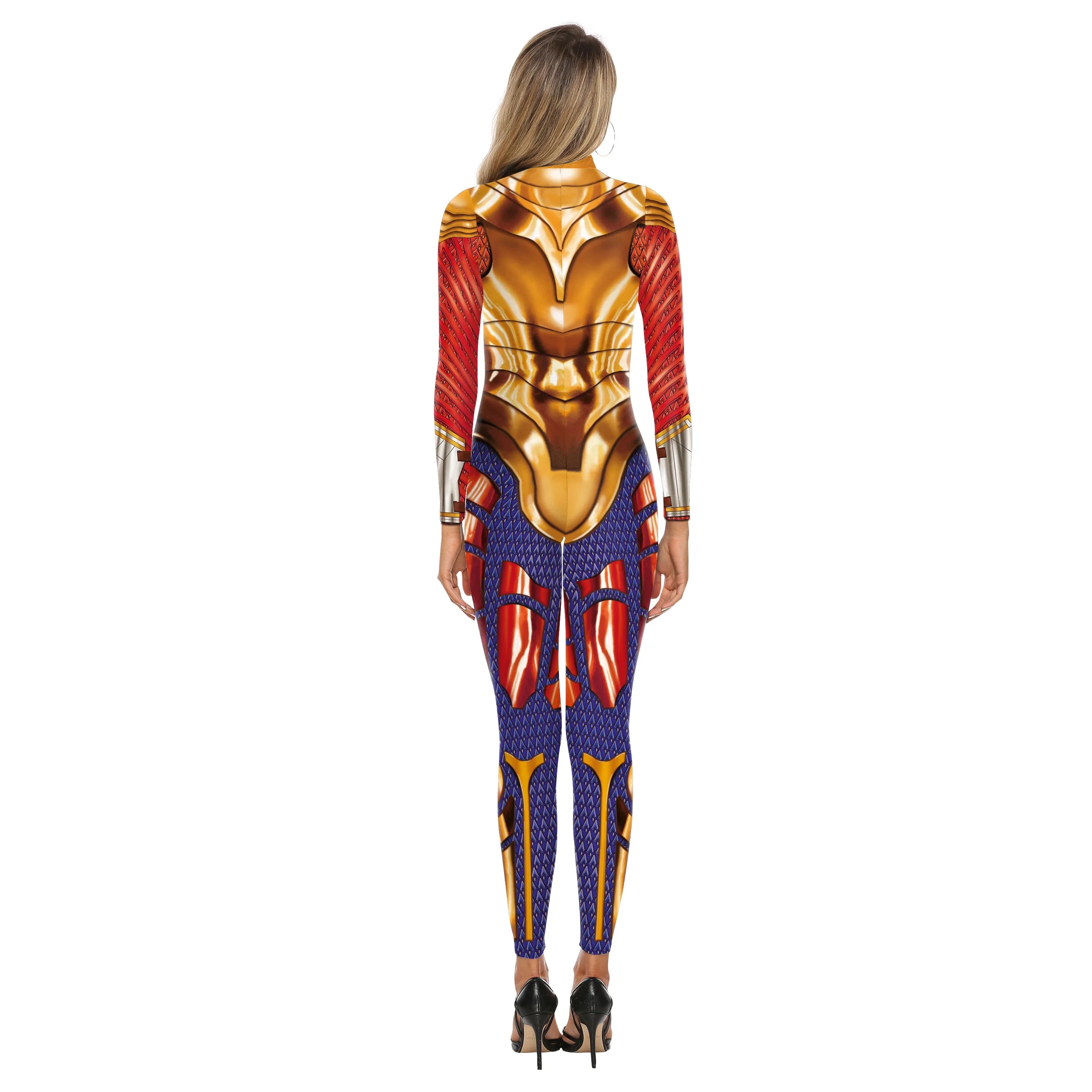 Women Superhero Cosplay Costume Printed Jumpsuit Outfit Fancy Dress Clothing Adult Bodysuit Zentai Muscle Suit Armor Combat Suit