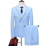 2023 Fashion New Men's Casual Boutique Double-Breasted Solid Color Suit 2 Piece Set Dress Blazers Jacket Pants Trousers Two Pcs