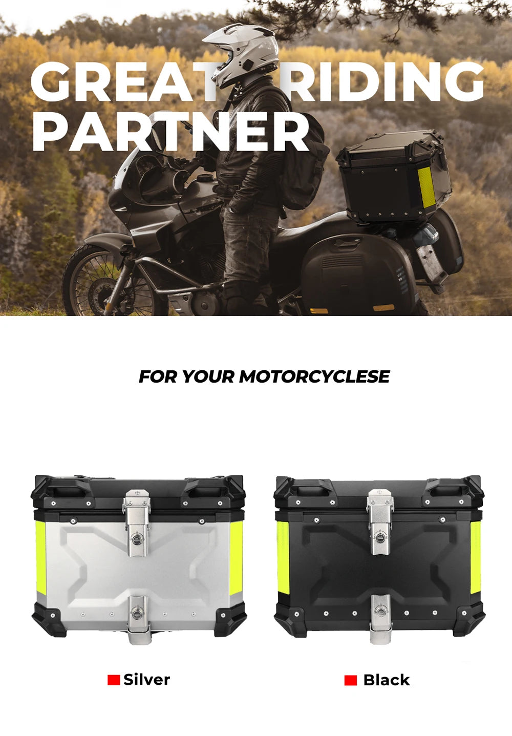 KEMIMOTO 45L/55L/65L Motorcycle Aluminum Case Tail Box Trunk with backrest Universal Top Tail Rear Luggage Tool Storage Box