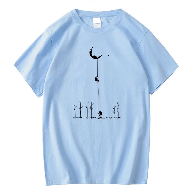 Summer Men's High Quality 100% Cotton Cool Funny Astronaut Print Casual Loose O-neck for Men T-shirt Male T-shirt Hip Hop Tee