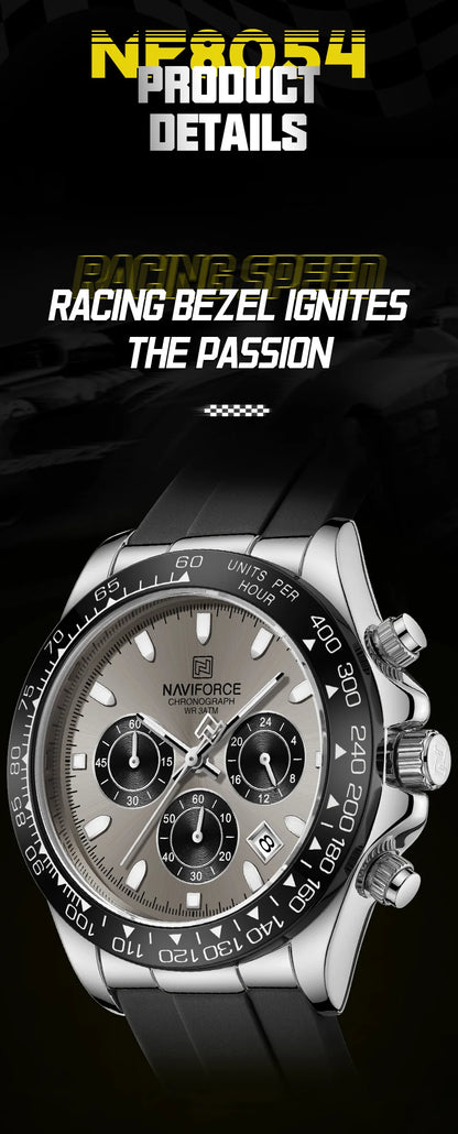 NAVIFORCE Reloj de lujo para hombre, deportivo, resistente al agua, de cuarzo, con correa de silicona, cronógrafo, luminoso, de pulsera, masculino