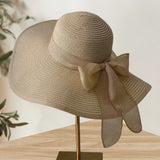 1Pc Women's Seaside Bow Beach Hat Oversize Straw Hat Women's Summer Sun Block Big Brim Hat Suitable For Sun Protection