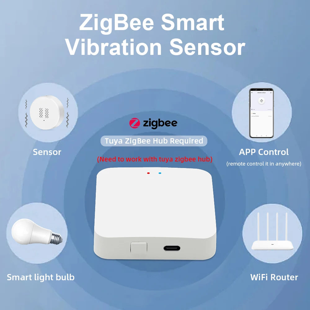 Tuya ZigBee Vibration Detector Smart Life App Monitor remote Security Protection Zigbee Sensor Motion Shock Alarm Need Gateway