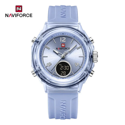 Relojes NAVIFORCE para mujer, nuevo diseño, esfera pequeña, deportivos, para mujer, resistente al agua hasta 5 ATM, reloj de pulsera de cuarzo con pantalla LCD digital, reloj para mujer