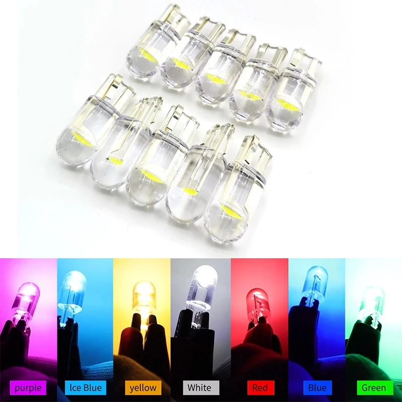 10pcs Car T10 12V 194 168 W5W 3W/5W Wedge Warm White Bule Red Yellow Green Amber Halogen Bulb Replacement Dashboard Bulb Light