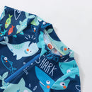 Summer Toddler Baby Boys Shark Printed Rush Guard Kids Cute Beachwear Short Sleeve Swimwear Zipper Jumpsuit Infant Swimsuit