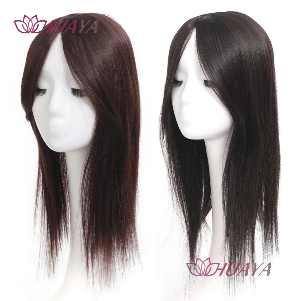 Aplique de cabelo Topper HUAYA volume e franja natural com 3 clipes cabelo liso sintético