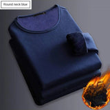 Men's Winter Long Sleeve Thermal Underwer T-shirt Fleece Bottoming Shirt Round Neck Fashion Plus Velvet Padded T-shirt 