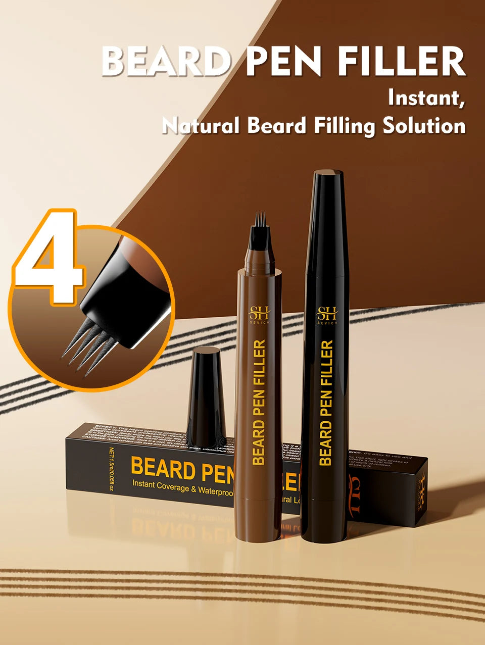 Waterproof Beard Pen Filler Men Moustache Coloring Pen Beard Coloring Filling Enhancer Black Fiber Hair Beard Stuffing Pen Tool