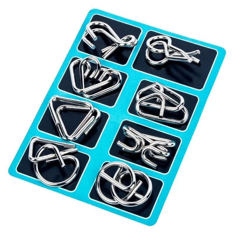 Conjunto de 8 Quebra-Cabeças de Arame Metálico, Jogos de Lógica e Raciocínio para Adultos, Desafios Mentais Estilo Montessori para Treinar Foco e Habilidades