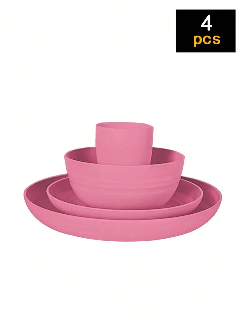 4/16/24pcs Reusable plastic tableware set, including plates, bowls and cups. Suitable for family picnics and school supplies