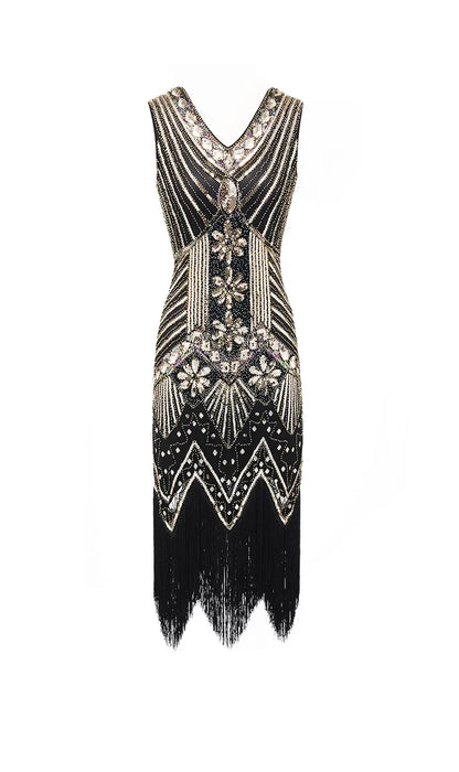 Mandylandy Women Vintage Dress Retro 1920s Great Gatsby Dress Sequin Flapper Sleeveless Dancing Party Prom Tassel Hem Dress