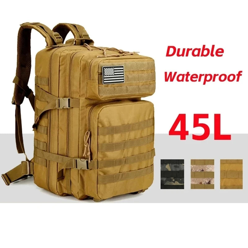 Bolsa de Montañismo de camuflaje al aire libre, mochila de viaje deportiva para hombres y mujeres, mochila de 45L, bolsa de senderismo, equipo de Camping