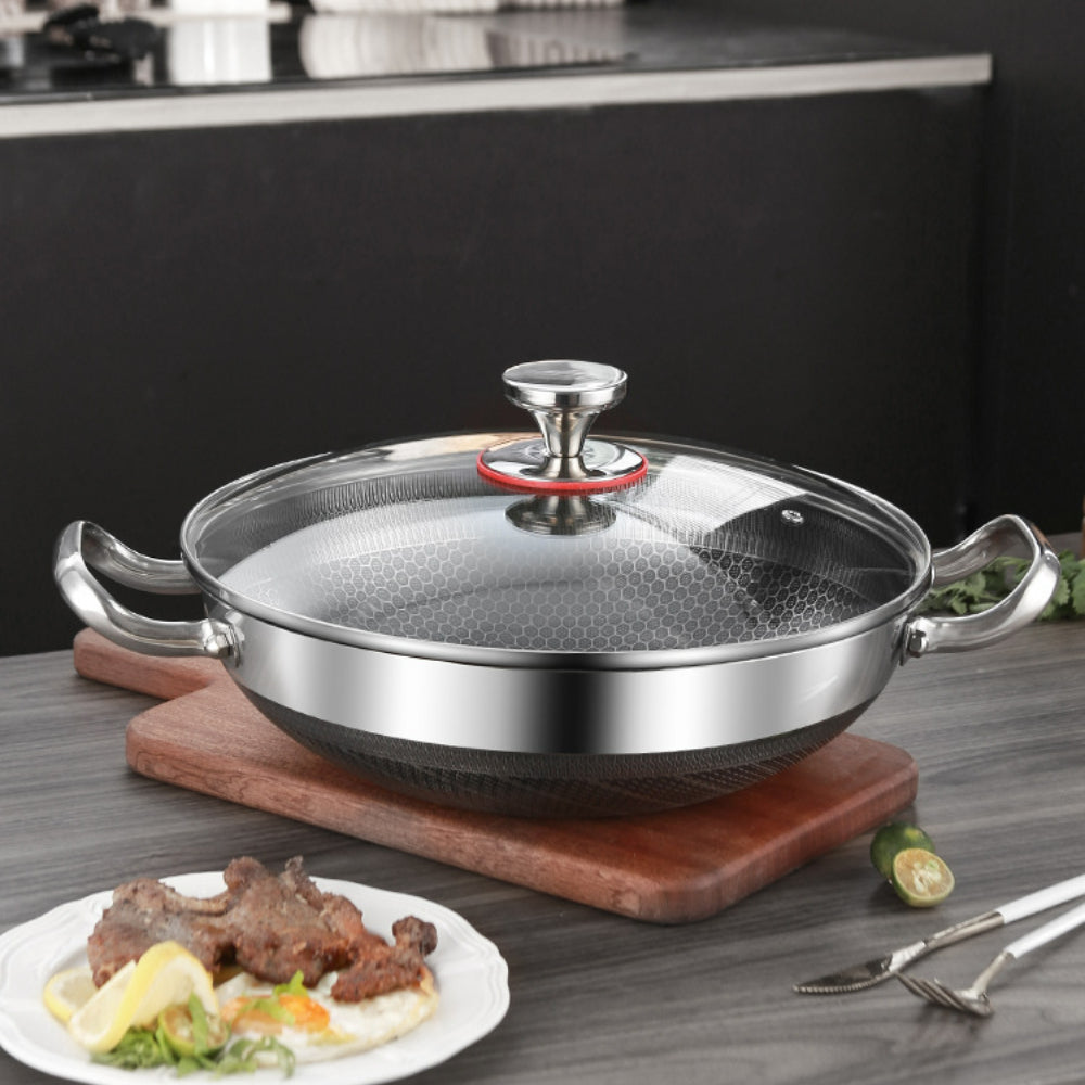 32cm 304 Stainless Steel Frying Pan Food Grade Non-Stick Pan Honeycomb Pot Bottom Induction Cooker Gas Stove General Wok