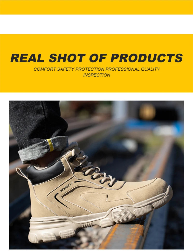 Steel Toe Boots for Men Lightweight Slip Resistant Construction Work Boots Indestructible Men's Safety Shoes Outdoor Boots