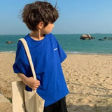Camiseta de manga corta de verano para niños, Top de cuello redondo para niños pequeños y medianos, moda informal versátil de media manga