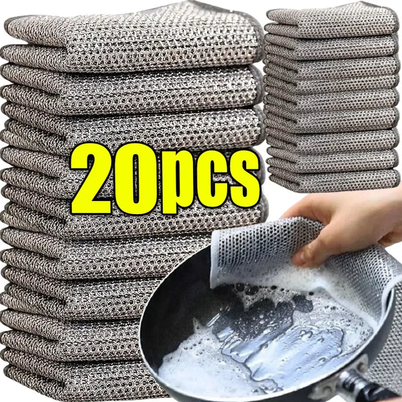 Pano de Limpeza de Arame Dupla Face, Trapos De Metal Grosso, Trapos De Prata, Prato De Cozinha, Panela, Panos De Lavagem, Toalha, Ferramentas Limpas, 5 Pcs, 20Pcs