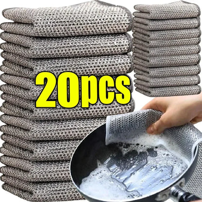 Pano de Limpeza de Arame Dupla Face, Trapos De Metal Grosso, Trapos De Prata, Prato De Cozinha, Panela, Panos De Lavagem, Toalha, Ferramentas Limpas, 5 Pcs, 20Pcs