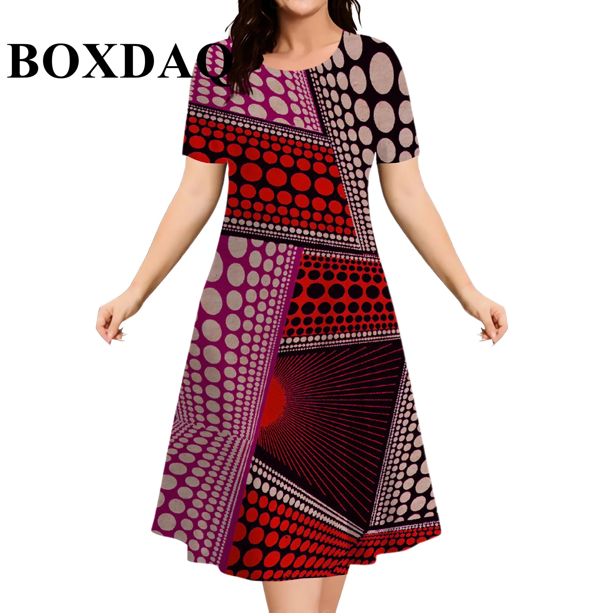 2026 Summer New Design Women's Dresses Casual Ethnic Style Pattern Geometric Splicing 3D Print Dress Short Sleeve Plus Size 9XL