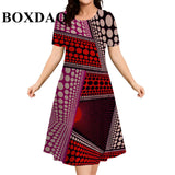 2026 Summer New Design Women's Dresses Casual Ethnic Style Pattern Geometric Splicing 3D Print Dress Short Sleeve Plus Size 9XL