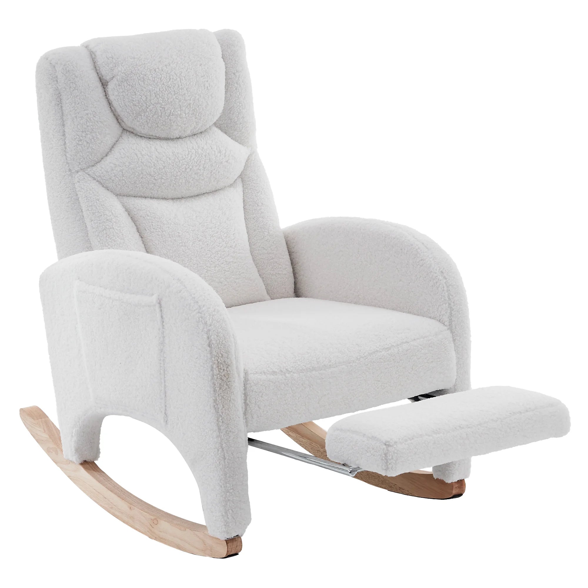 Anajqaqia Rocking Chair, Recliner, Living Room Chair with Armrests, Upholstered, Accent Chair for Bedroom, White Teddy Fabric