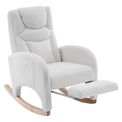 Anajqaqia Rocking Chair, Recliner, Living Room Chair with Armrests, Upholstered, Accent Chair for Bedroom, White Teddy Fabric