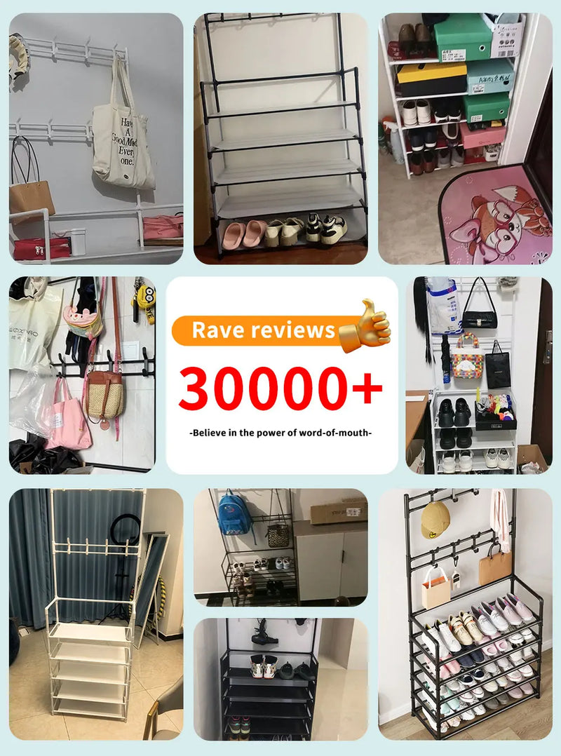 Zapatero de múltiples capas para el hogar, perchero integrado para abrigos y sombreros, puerta para zapatos, estante multifuncional simple