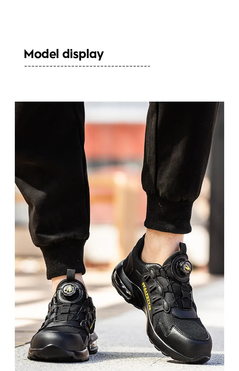 Men Rotating Button Safety Shoes Steel Toe Work Sneakers Indestructible Shoes Puncture-Proof Work Boots Air Cushion Safety Shoes