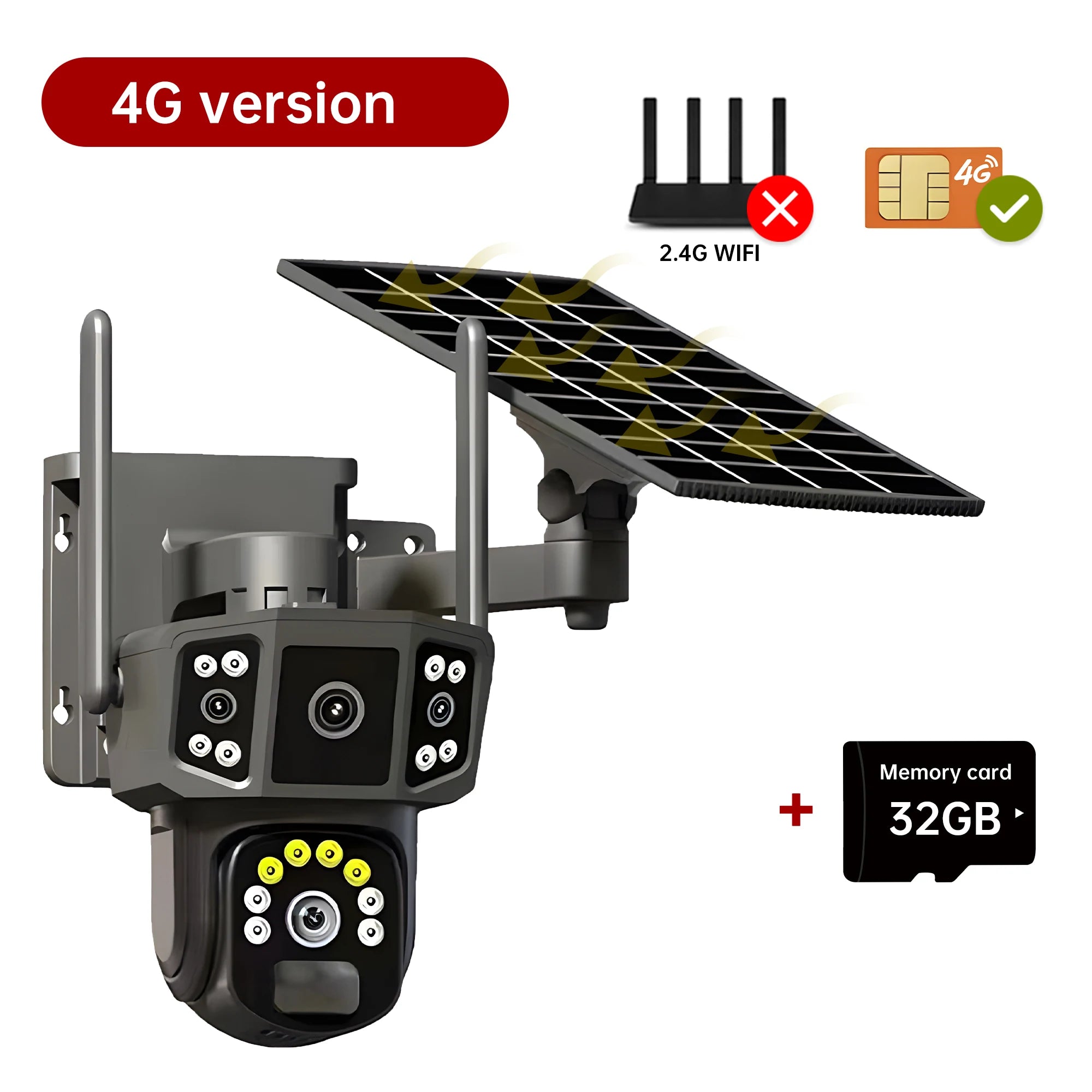 V380 Pro 10X 4K Dual Lens Outdoor Security Network Camera Wireless Wi-Fi Solar CCTV, 4G SIM Solar Cameras