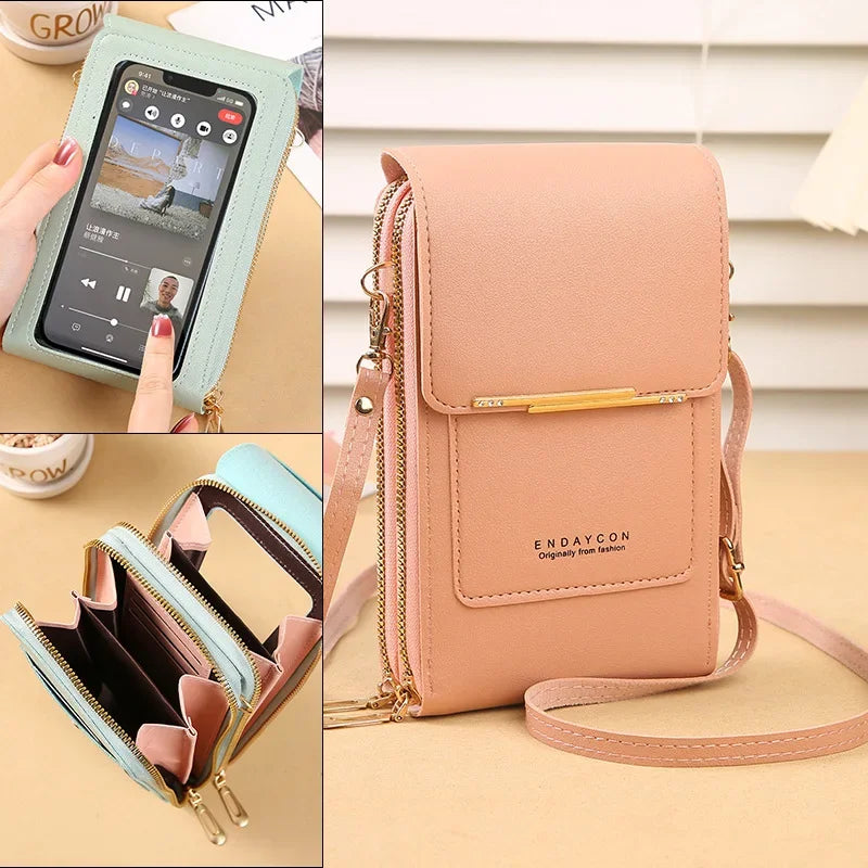 Cartera para teléfono móvil con pantalla táctil, de piel sintética, para mujer, minibolso de hombro con solapa, tipo bandolera, pequeño