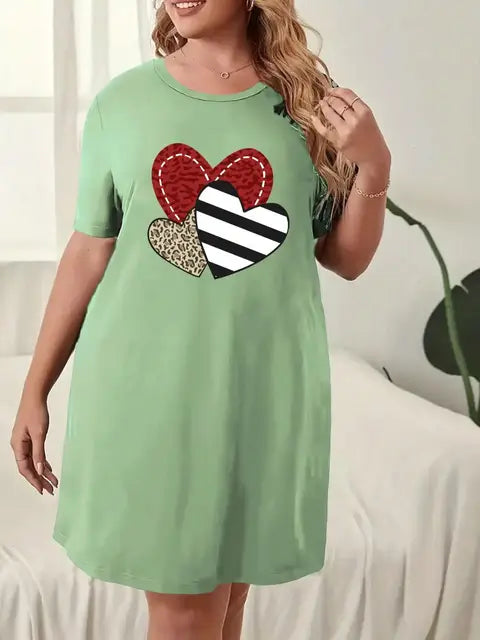2024 New Fashion Women's Versatile Love Pattern Dress Comfortable Stripes Loose Casual Comfortable Plus Size Dress 