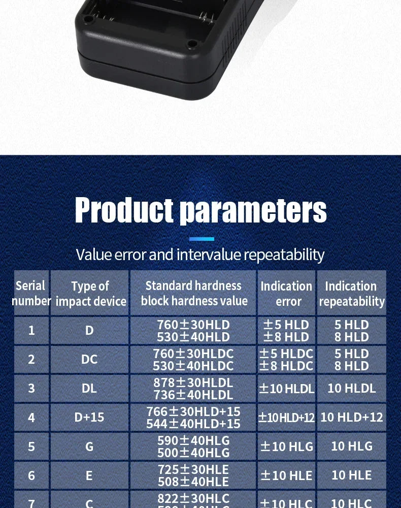 Leeb Hardness Tester Portable Rebound Meter Durometer HL、HB、HRB、HRC、HRA、HV、HS for Metal Steel Without Standard Block