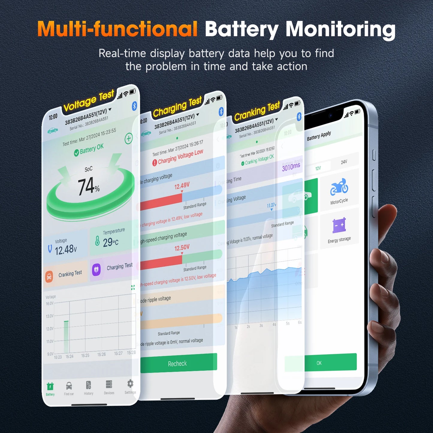 2024 New ANCEL BM300 Pro 6V/24V/12V Battery Tester Battery Monitor SOC Battery Health Analyzer Tool IOS Andoird