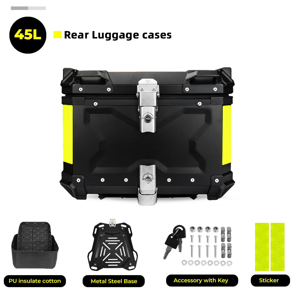 KEMIMOTO 45L/55L/65L Motorcycle Aluminum Case Tail Box Trunk with backrest Universal Top Tail Rear Luggage Tool Storage Box