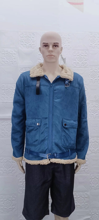 Men Autumn Jacket Bomber Biker Zipper Motorcycle Faux Fur Coat Male Fleece Pilot Vintage Faux Leather Velvet Jacket Winter