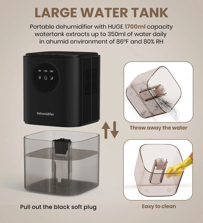 Portable Dehumidifier With 35 Ounces Capacity, Silent Operation, With Romantic Colorful Lights, Timer Switch