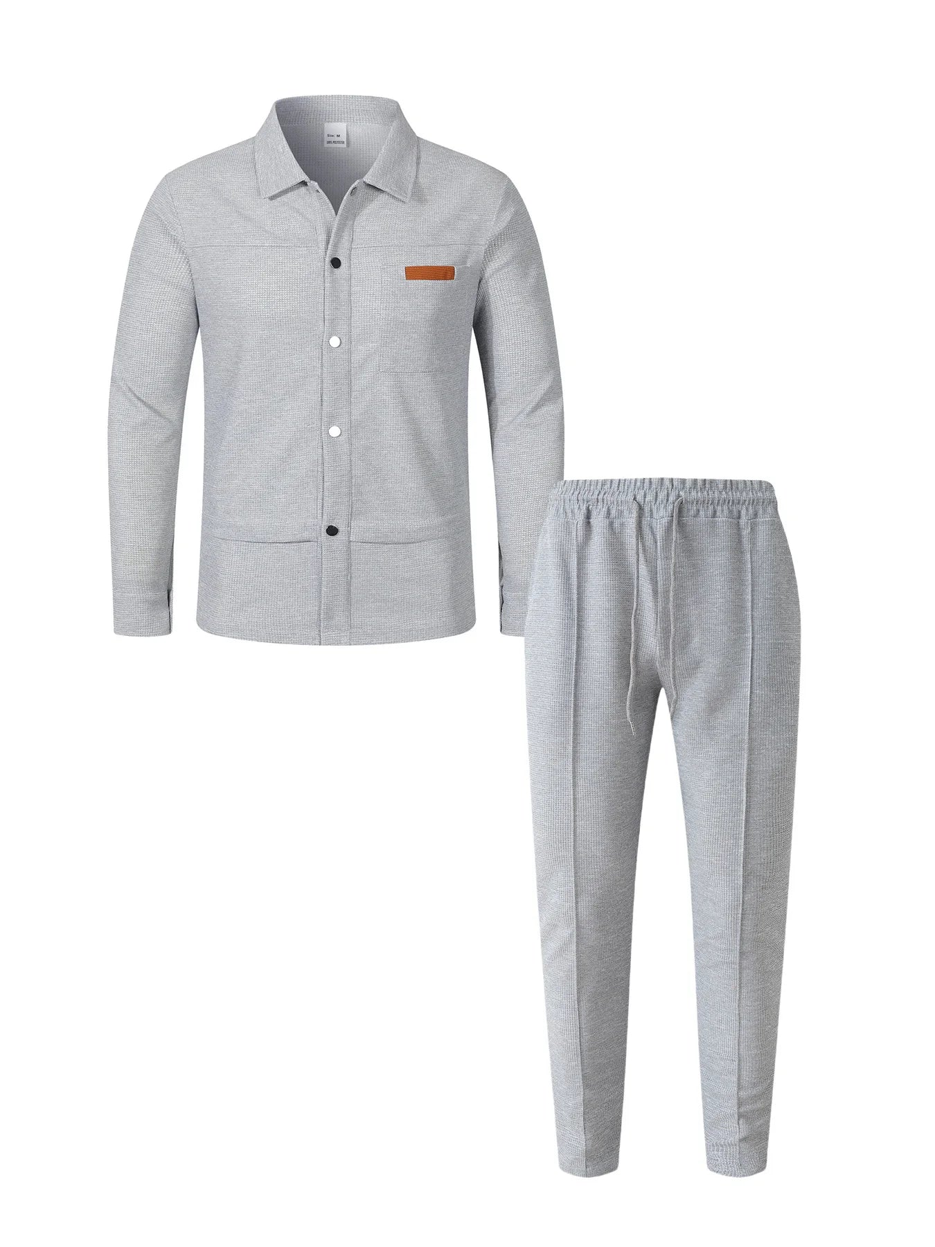 Men's Textured 2 Piece Outfits Lapel Collar Button Down Shirt Jacket & Drawstring Pants Set Casual Streetwear Tracksuit
