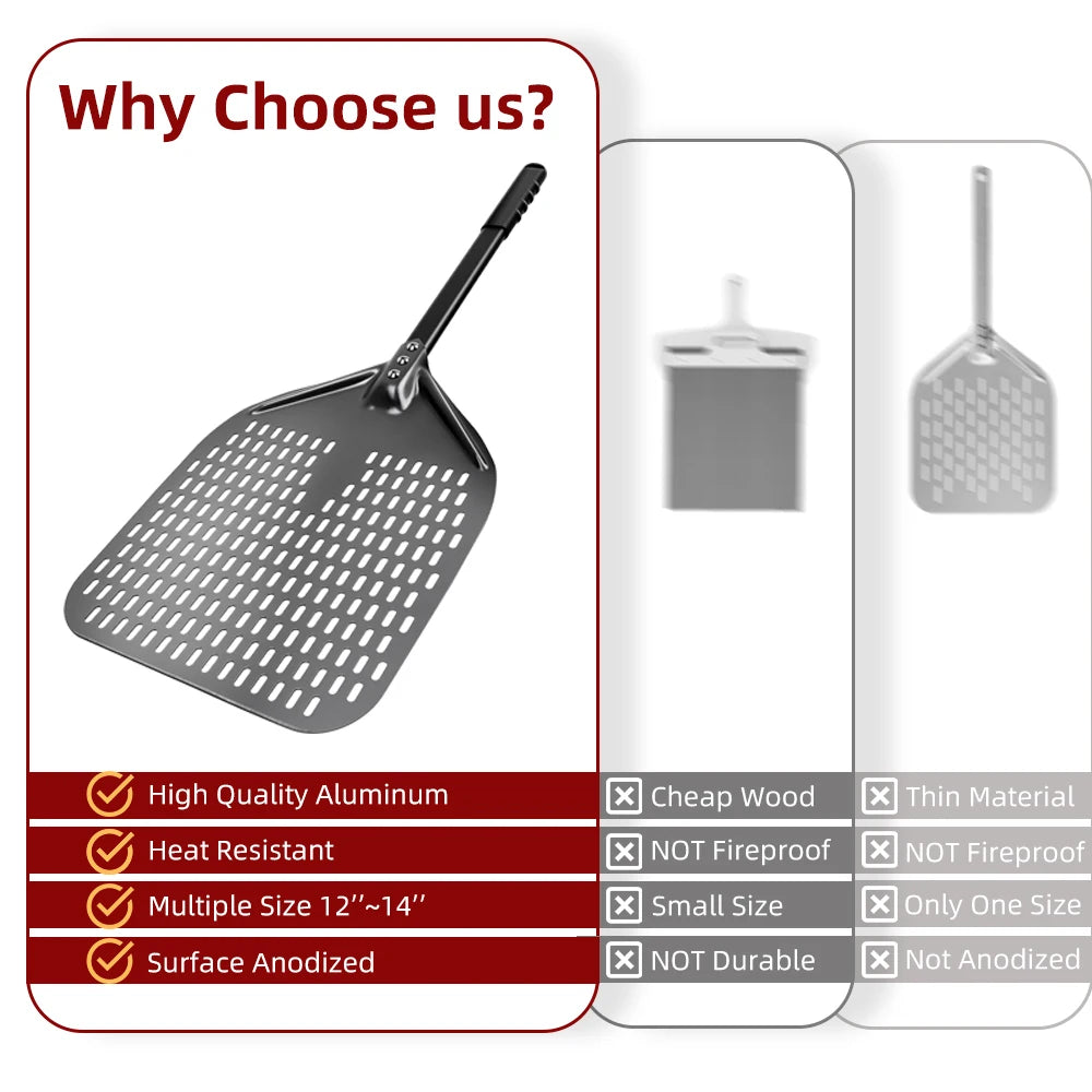 6&12 13 14  Inch Pizza Perforated Shovel Paddle Pizza Oven Turning Peel Hard  Anodized Pizza  Baking Kitchen Tool Spatula