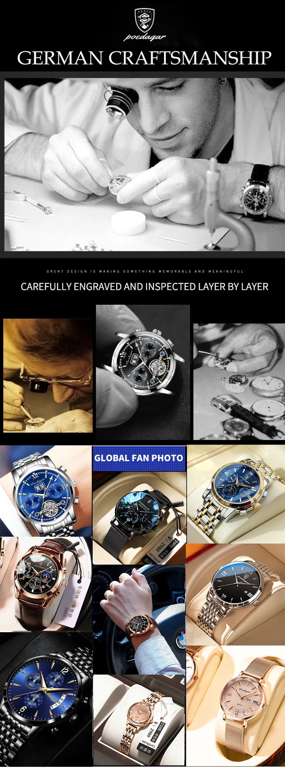 POEDAGAR Top Luxury Brand Man Watch Sports Waterproof Luminous Date Men Wristwatch Square Dial Quartz Men's Watches High Quality