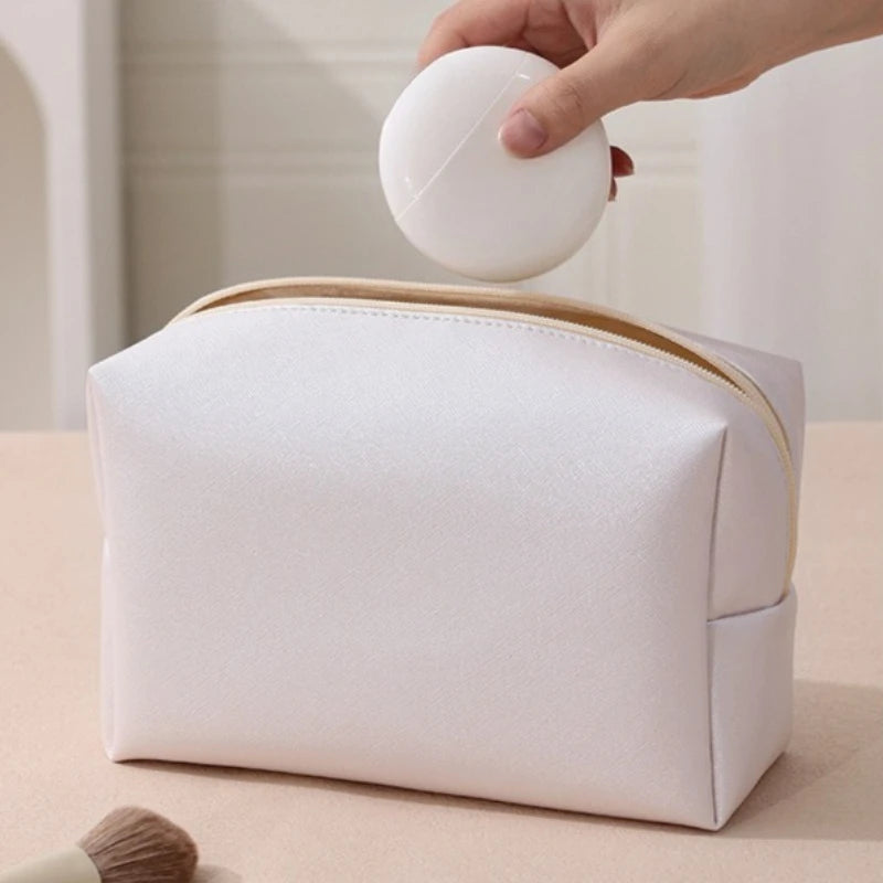 Solid Color Cosmetic Bags for Women Travel Portable Makeup Storage Bag Zipper Toiletry Pouch