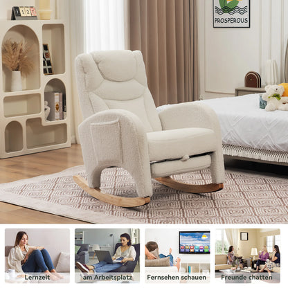 Anajqaqia Rocking Chair, Recliner, Living Room Chair with Armrests, Upholstered, Accent Chair for Bedroom, White Teddy Fabric