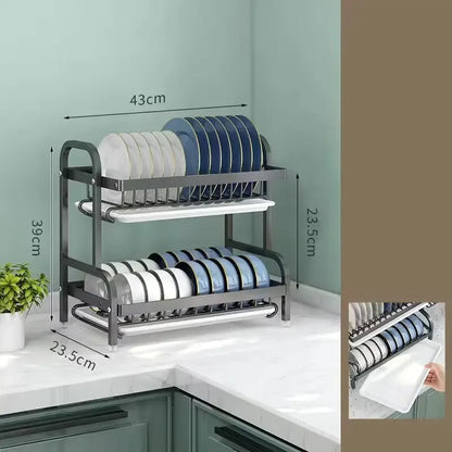 25NEW Dish Drying Rack 2-Tier Compact Kitchen Dish Rack Drainboard Set Large Rust-Proof Dish Drainer with Utensil Holder