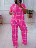 Women's Striped Grid 2 Piece Set Casual O-Neck Oversized Comfortable New Fashion Elements Spring Autumn 