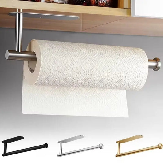 Portarrollos de papel higiénico autoadhesivo sin perforaciones, soporte de almacenamiento con gancho para cocina, montaje en pared de acero inoxidable