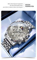 OLEVS 3653 Mens Watch Quartz Watch Multifunctional Chronograph Watch For Men 30M Waterproof Luminous Moon Phase Box Original