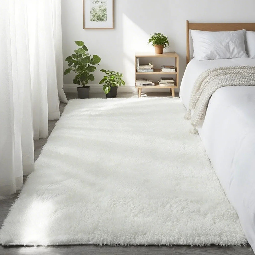Shaggy Area Gray Rug For Living Room Super Soft Long Pile Bedroom Carpet Non-Slip Children's Home Decor Fluffy Bedside Floor Mat