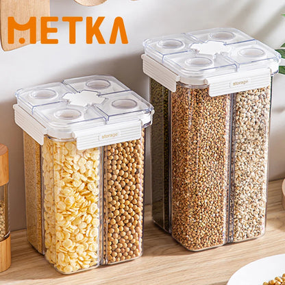 Dispensador de cereales de 3 l, contenedor sellado de cuatro compartimentos, resistente a la humedad, apilable, para refrigerios, café y granos, organizador de cocina.
