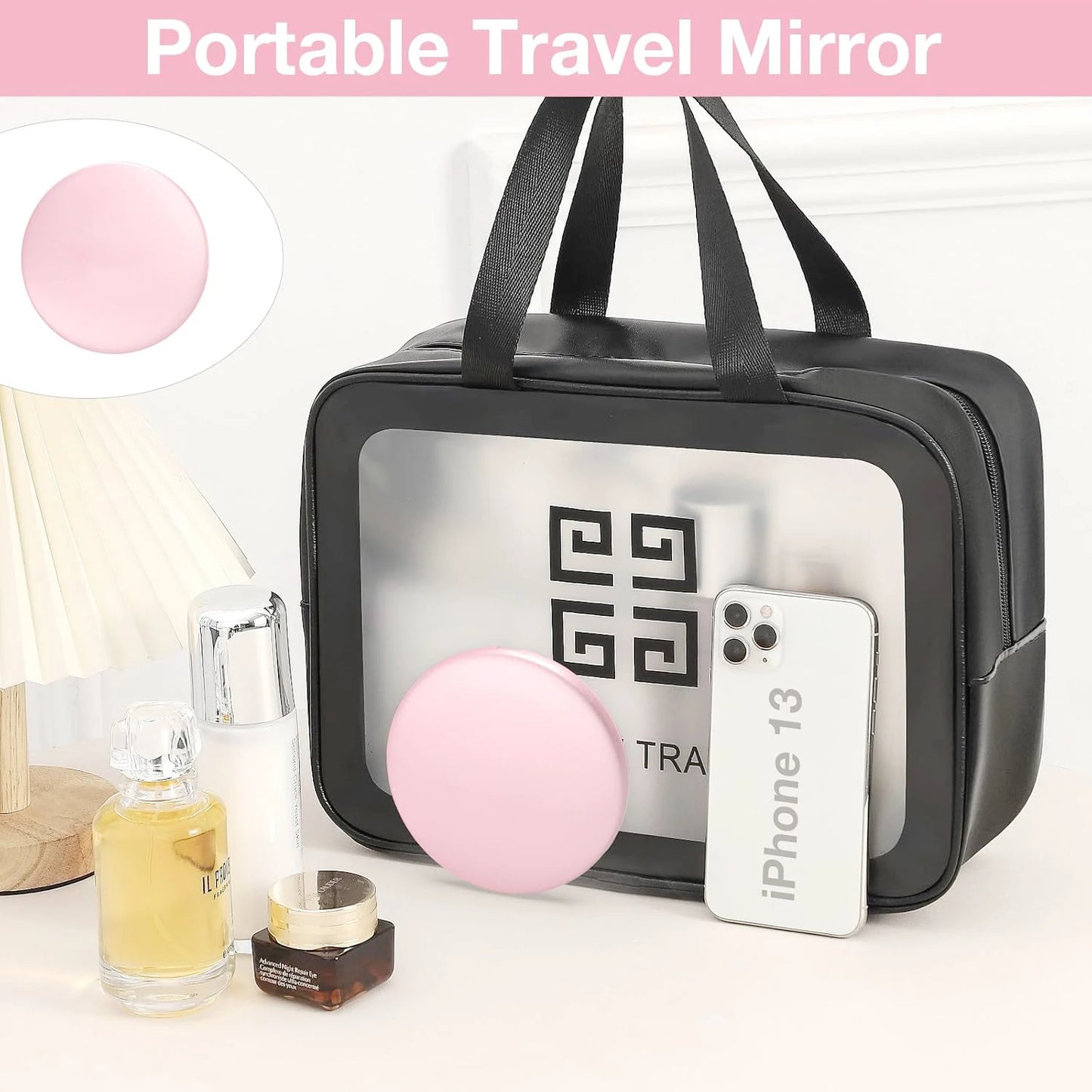 1X/10X Magnification LED Pocket Mirror Portable Handheld Rechargeable Compact Cosmetic Mirror with Light Travel Round Folding