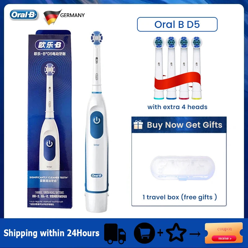 Oral B Sonic Electric Toothbrush Battery Powered 2D Rotating Tooth Brush Oral Hygiene Dental Teeth with Replaceable Heads