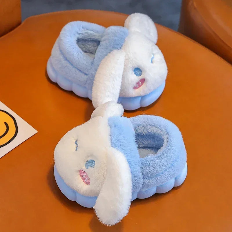 Winter Cute Cartoon Cover Heel Children's Fluffy Slippers Soft Non-slip Warm Flat Mule Boys Girls Teen Indoor Home Cotton Shoes